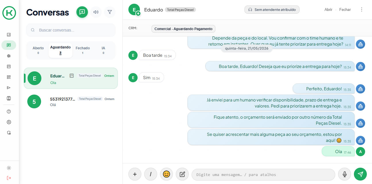 Funcionalidade Chat da Korreio